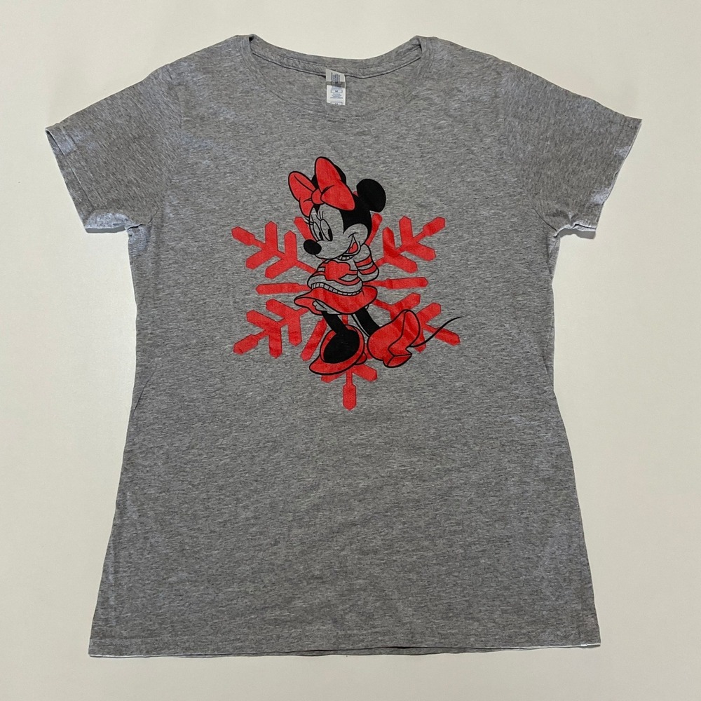 Delta Soft Womens Minnie Mouse Snowflake Graphic T-Shirt Heather Gray Size M